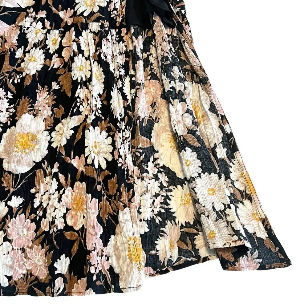 Abercrombie & Fitch Crinkle Textured Ruched Floral Maxi Dress Fairy Boho Size XS